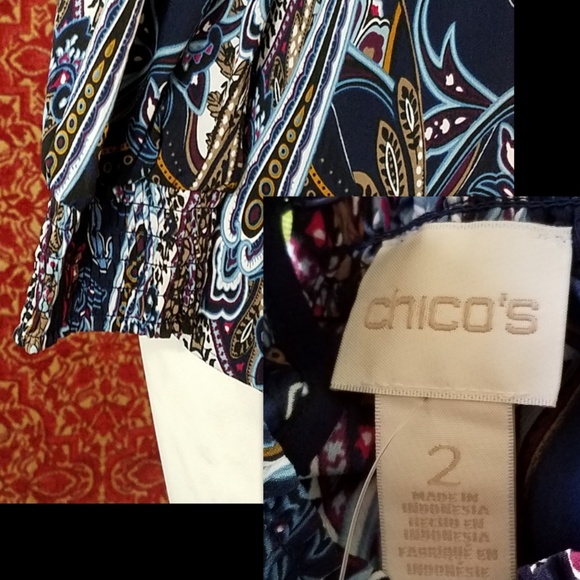 NEW CHICO"S Navy paisley sleeve blouse 2 - Picture 6 of 7